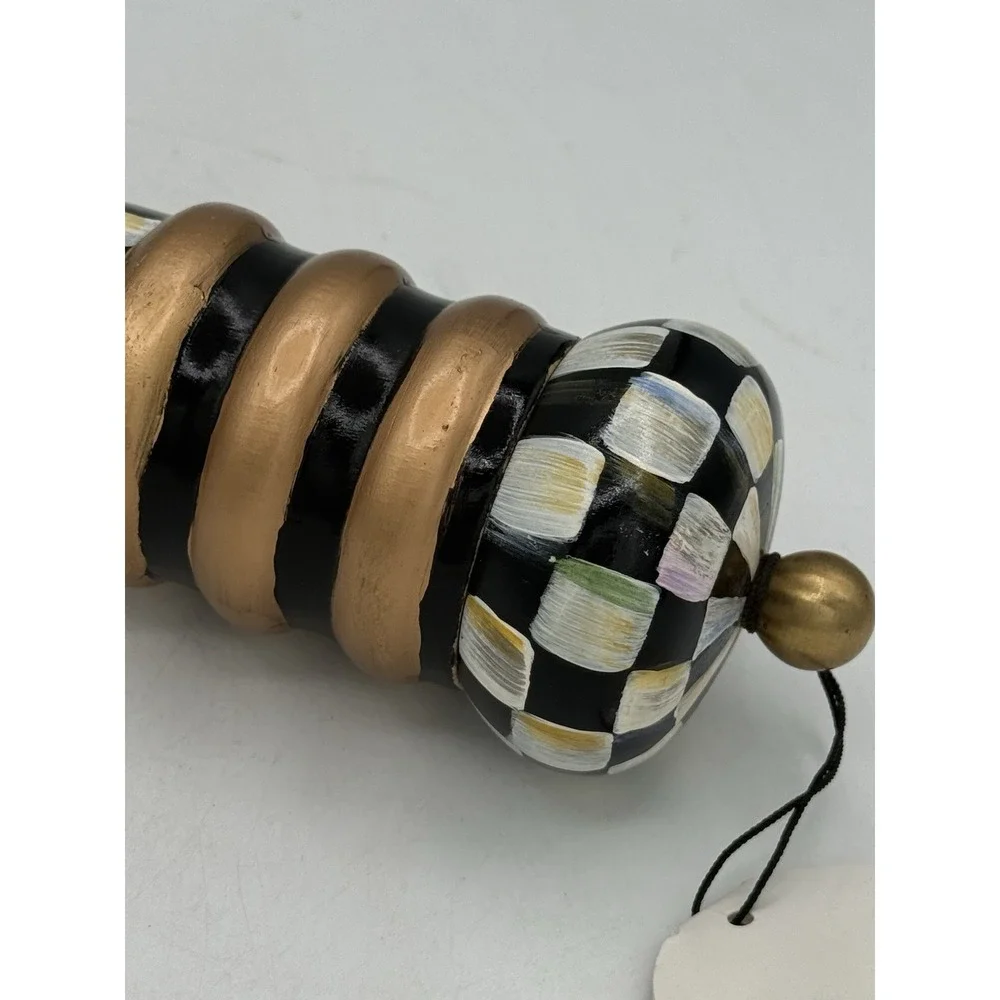 RARE Mackenzie Childs COURTLY CHECK WOOD PEPPER MILL GRINDER 16 1/2